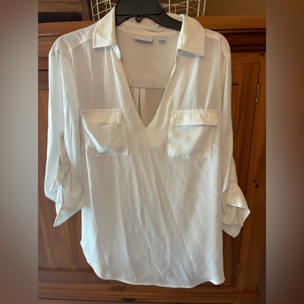 Women’s White V-Neck Utility Blouse